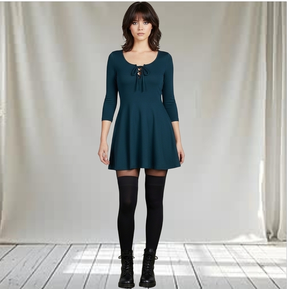 Forever 21 Rare Teal Green Strappy Front Babydoll Dress